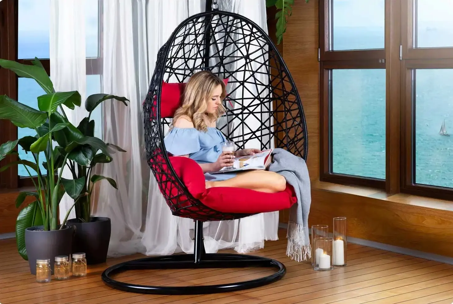 Fotoliu suspendat Sofotel Sabana 4038 (Red/Black) - 8