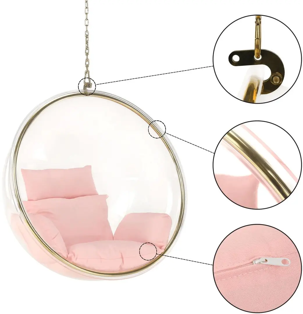 Fotoliu suspendat Tempo Kondela Bubble New Tip 1 106 (Transparent/Golden/Pink)