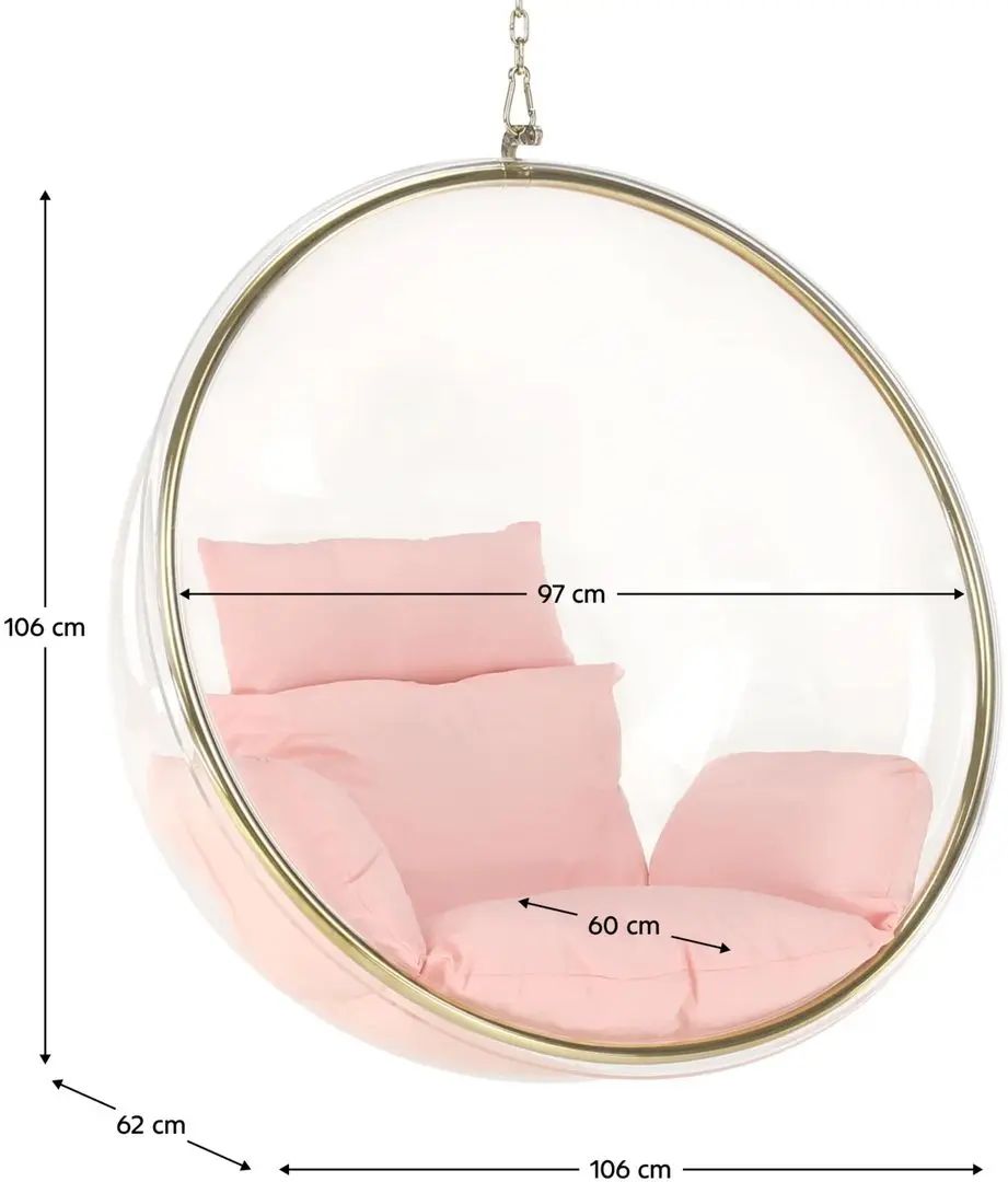 Fotoliu suspendat Tempo Kondela Bubble New Tip 1 106 (Transparent/Golden/Pink)