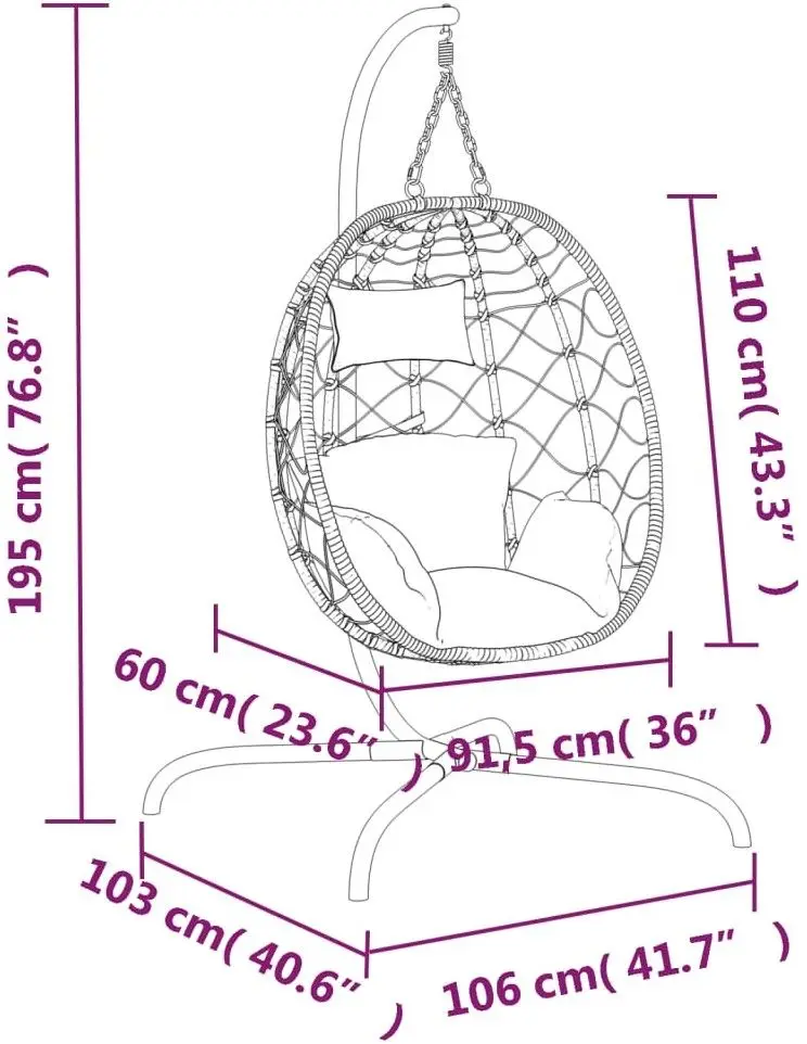 Кресло подвесное VidaXL 360047 (Black/Taupe Grey)