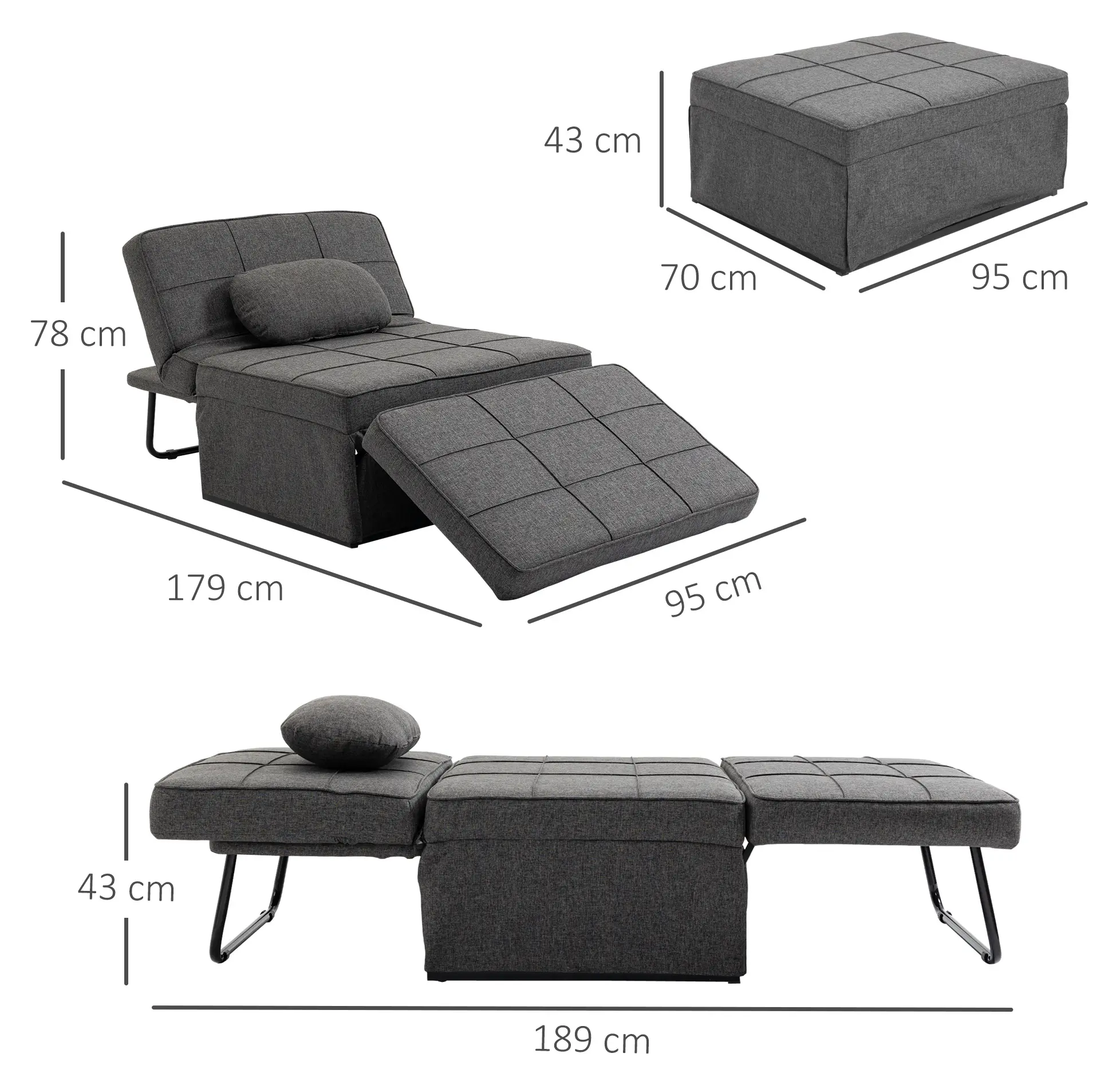 Мягкий шезлонг Homcom 839-058 (Grey) - 5