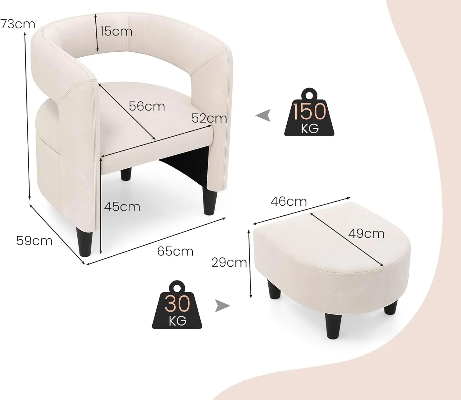 Fotoliu cu puf Costway JV11283BE (Beige) - 3