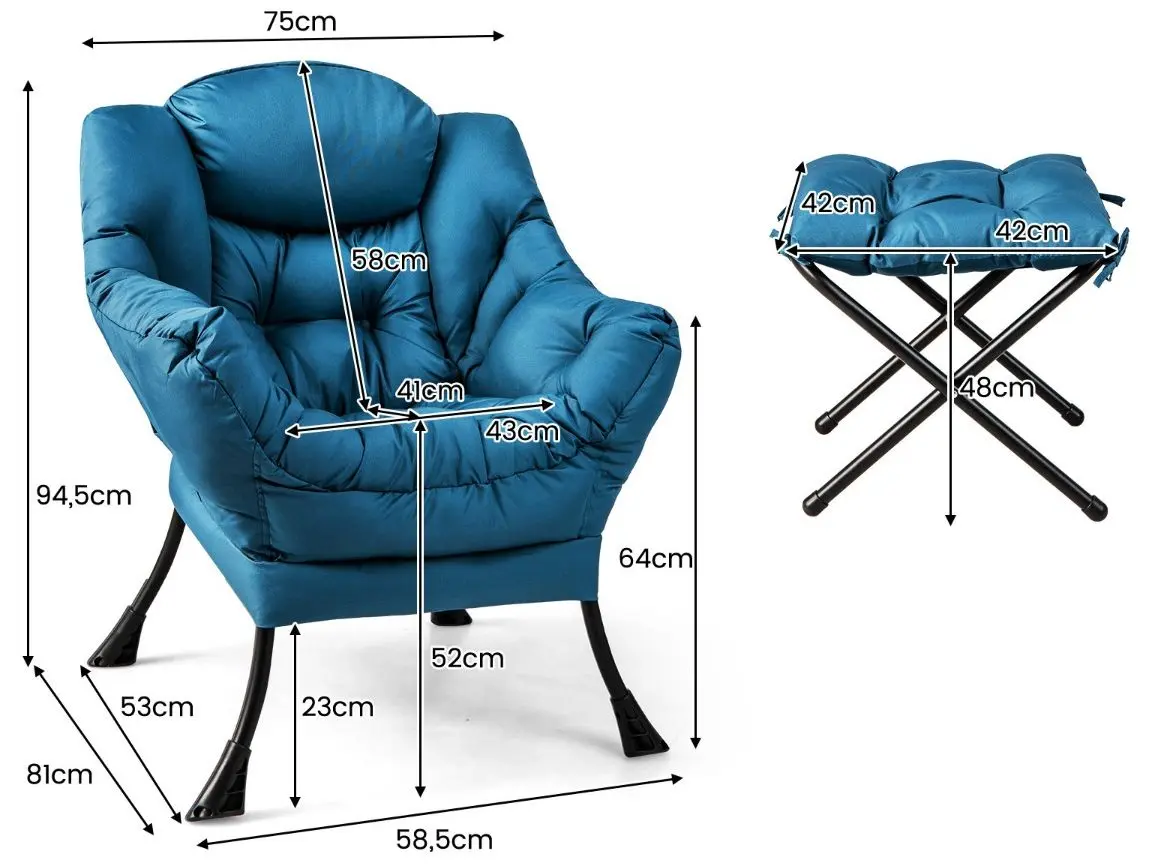 Fotoliu cu taburet Costway NP10119NY (Blue)