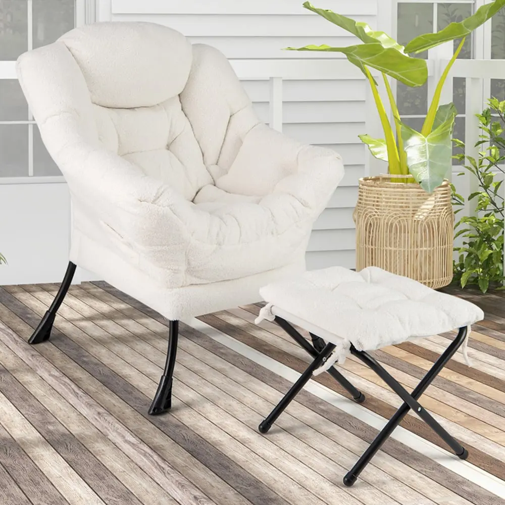 Fotoliu cu taburet Costway NP12026BE (White)