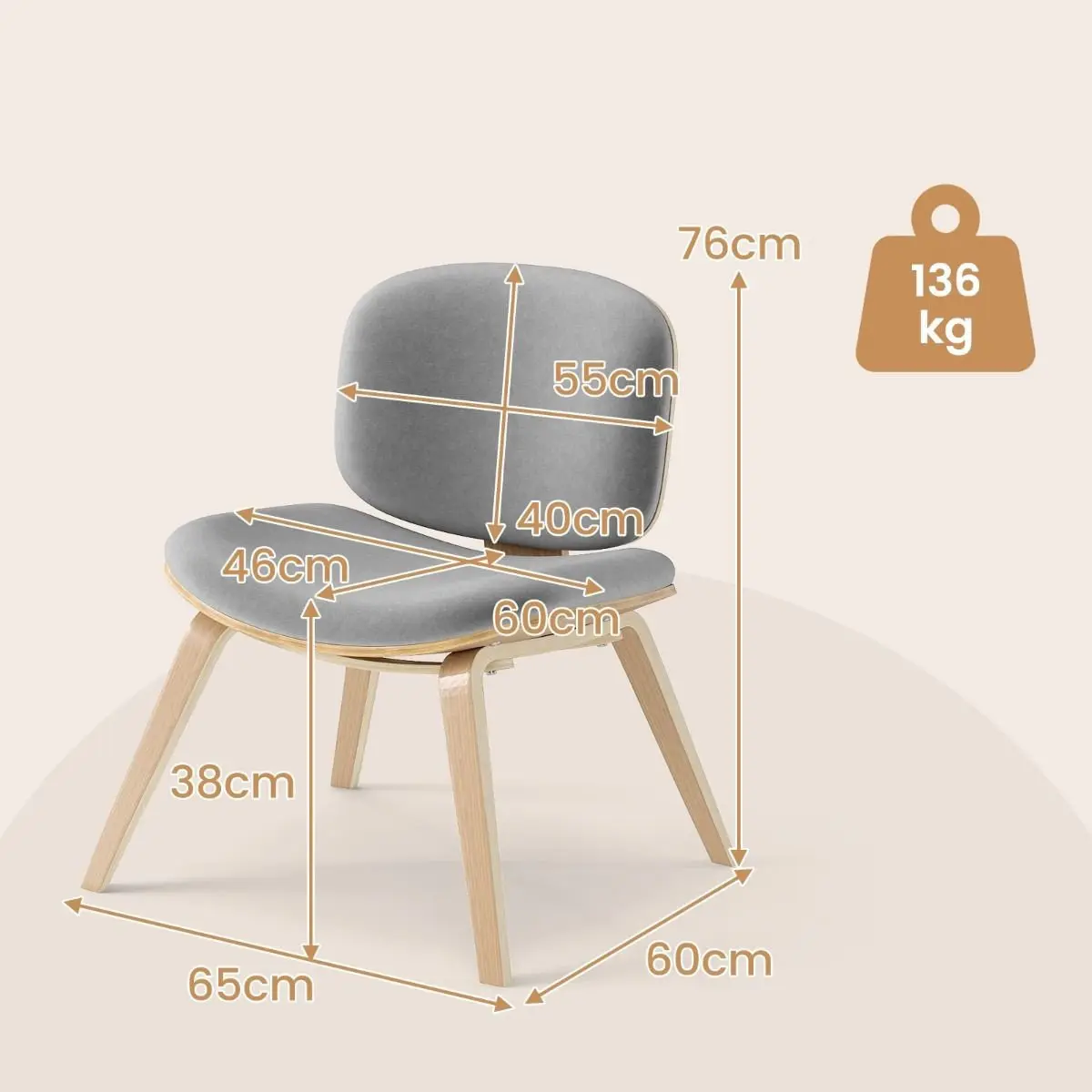 Fotoliu lounge Costway JV12735OA (Grey/Oak) - 3