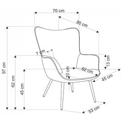 Fotoliu Halmar Amaro (Mustard/Natural Oak) Thumb