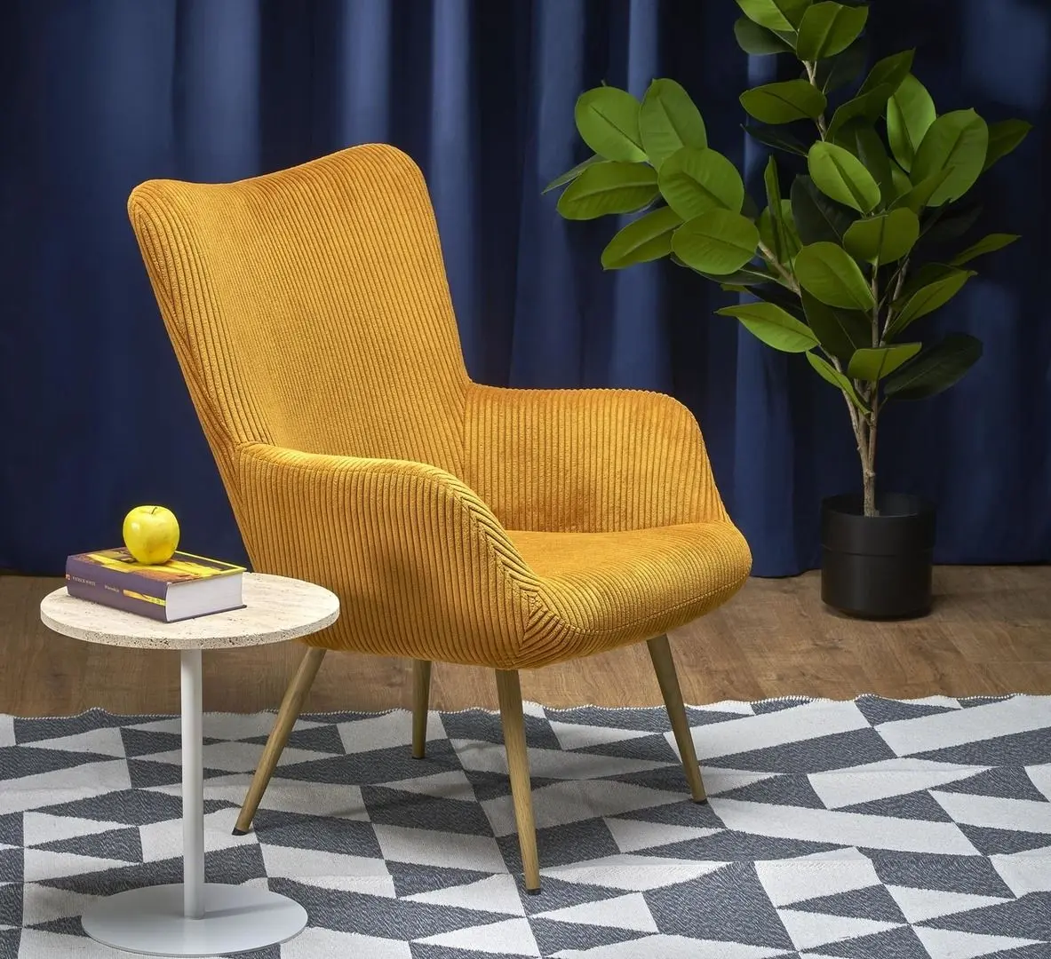 Fotoliu Halmar Amaro (Mustard/Natural Oak)