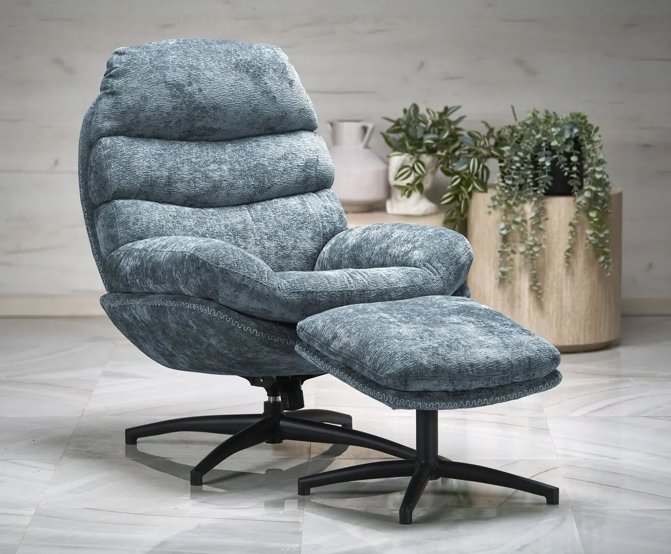 Кресло с пуфом Halmar Dario (Blue/Black)