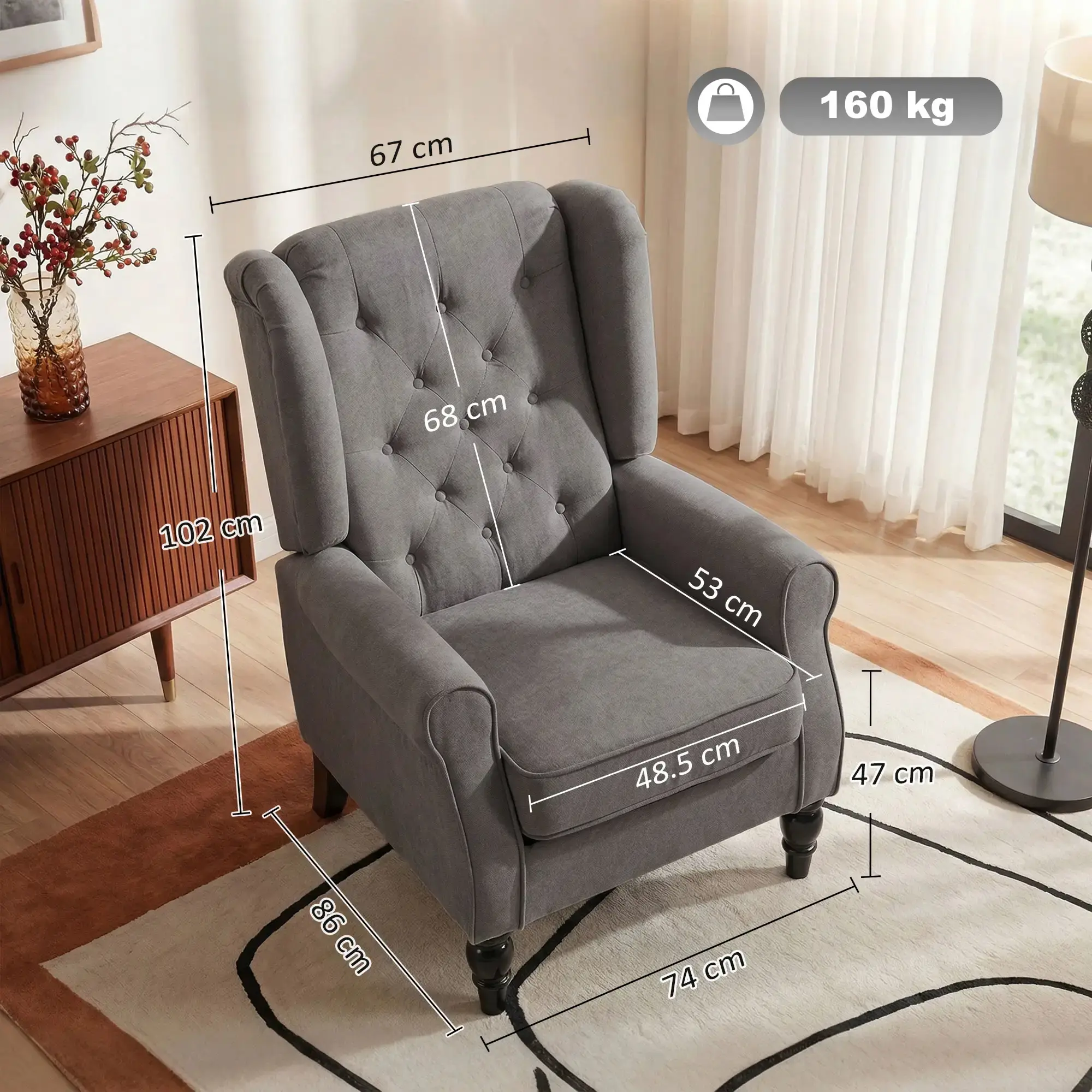 Fotoliu Homcom 833-695CG (Grey/Black) - 7