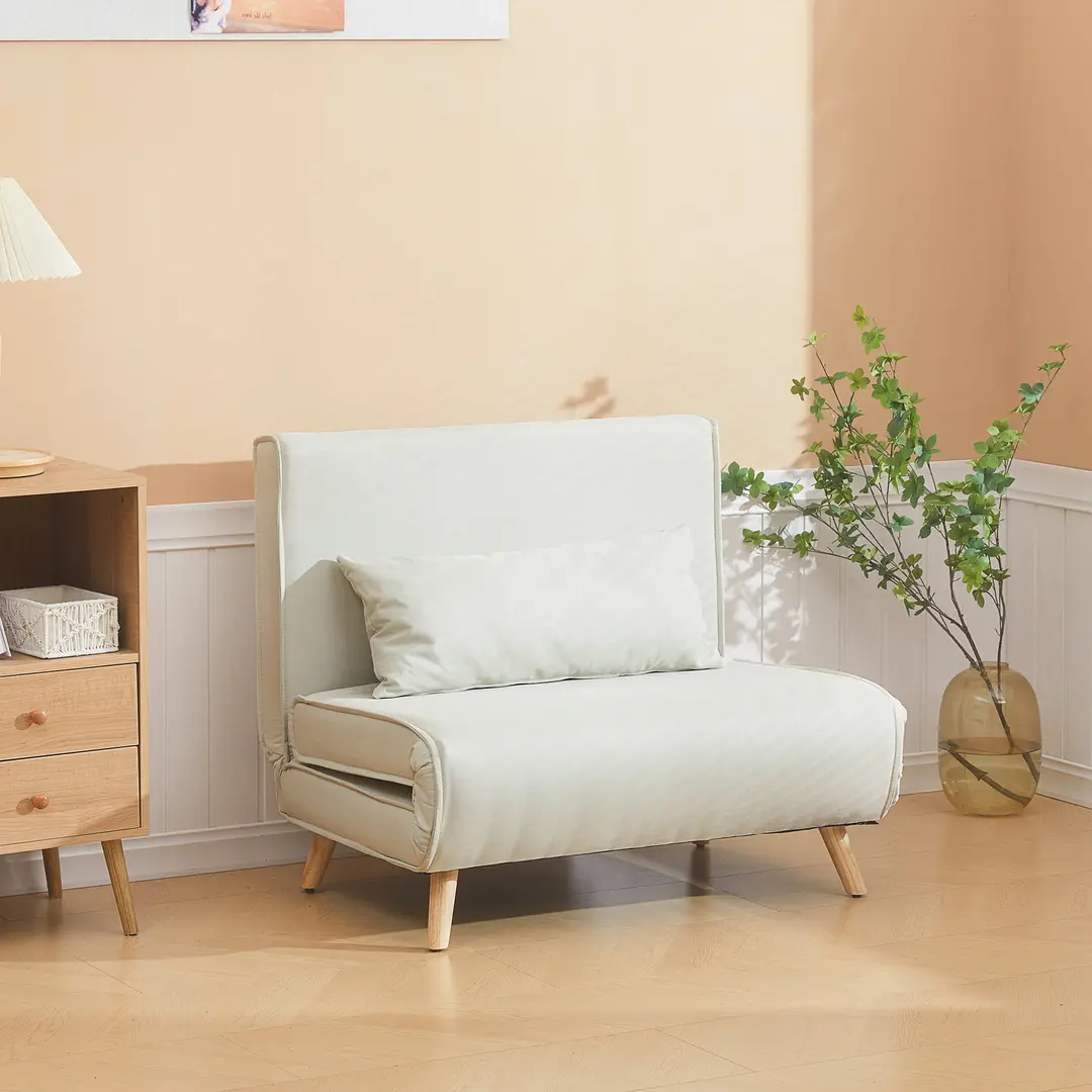 Кресло Homcom 839-023CW (Light Beige/Natural Wood)