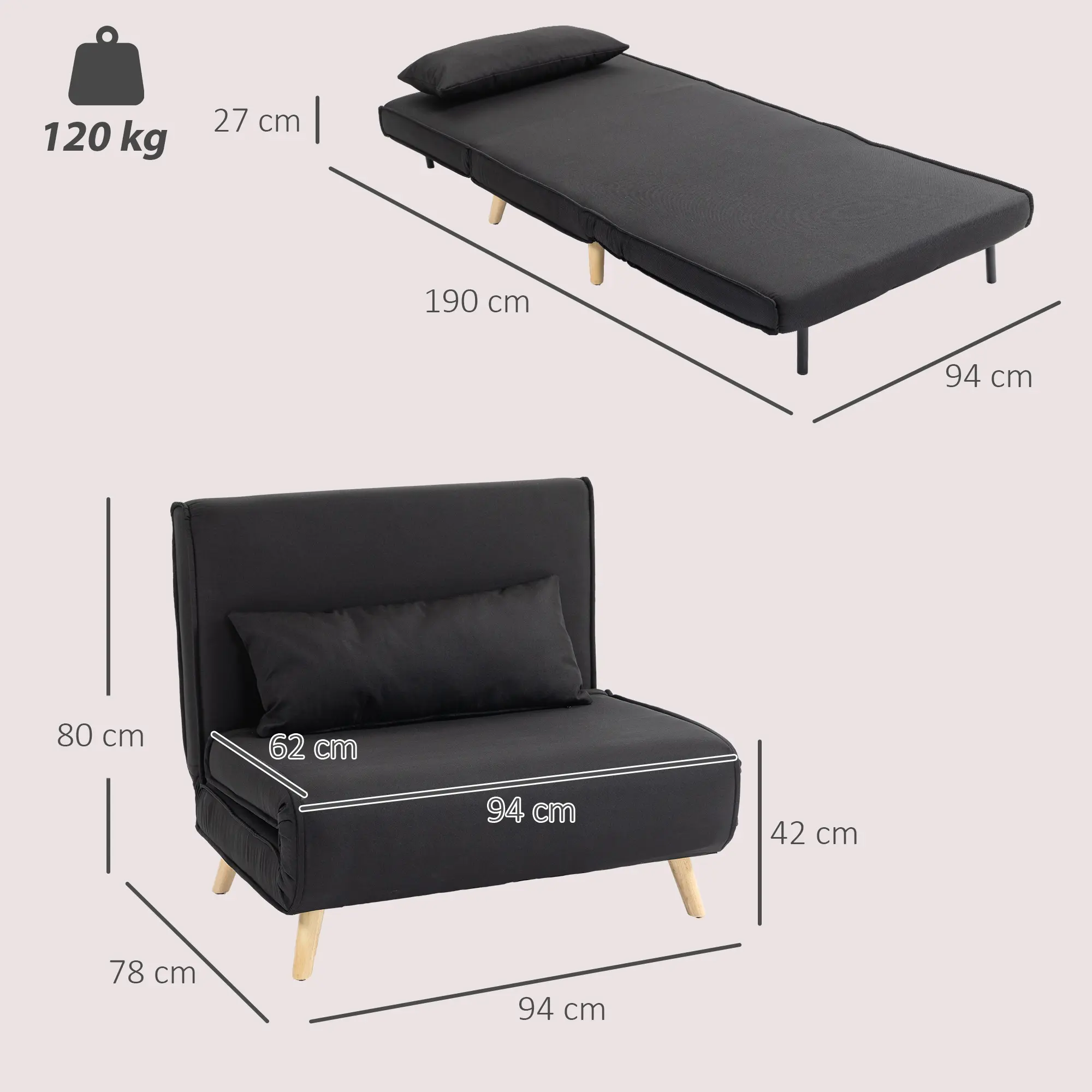 Fotoliu Homcom 839-023V00BK (Black) - 3