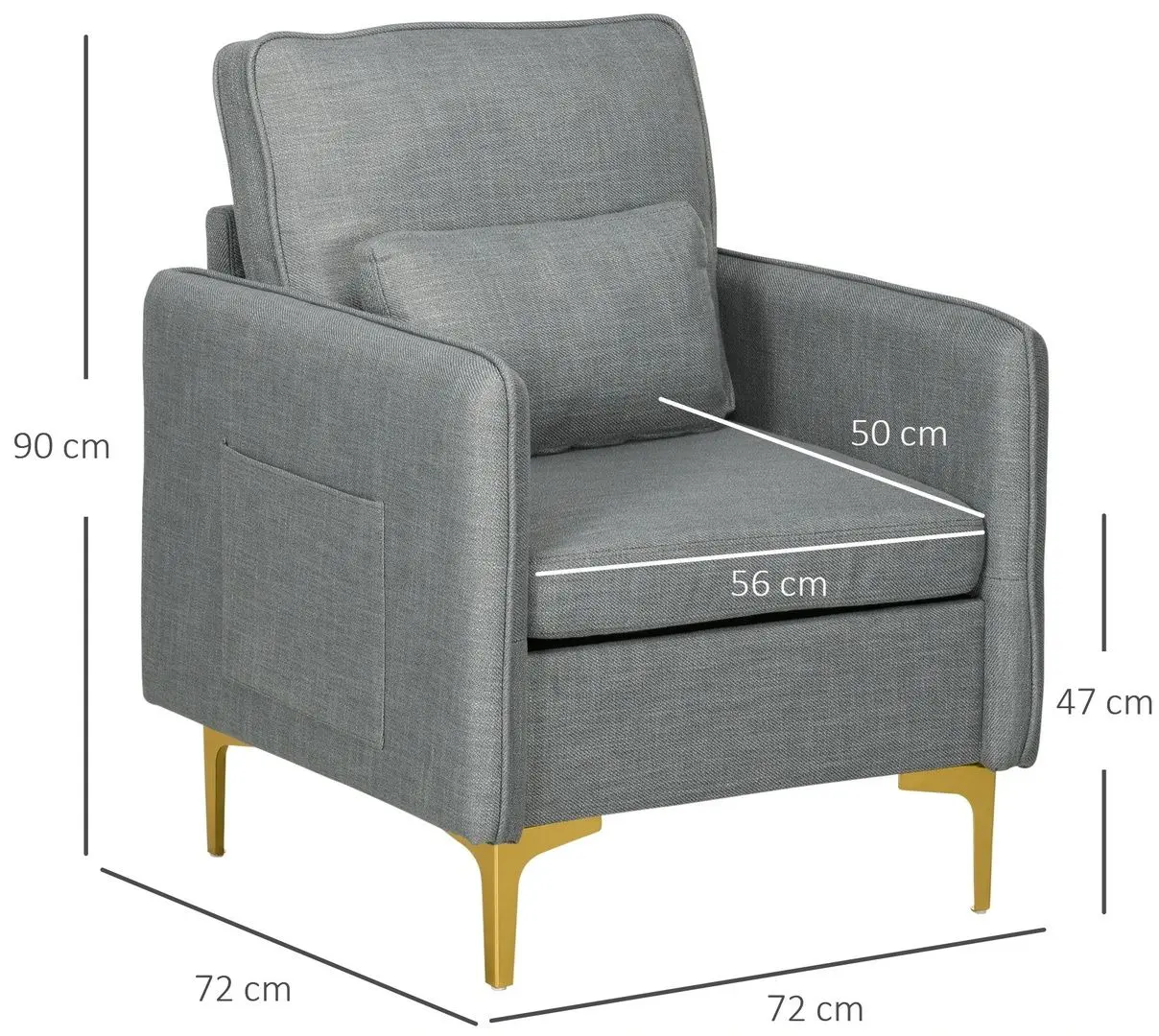 Fotoliu Homcom 839-729V00GY 72x90 cm (Grey/Gold)