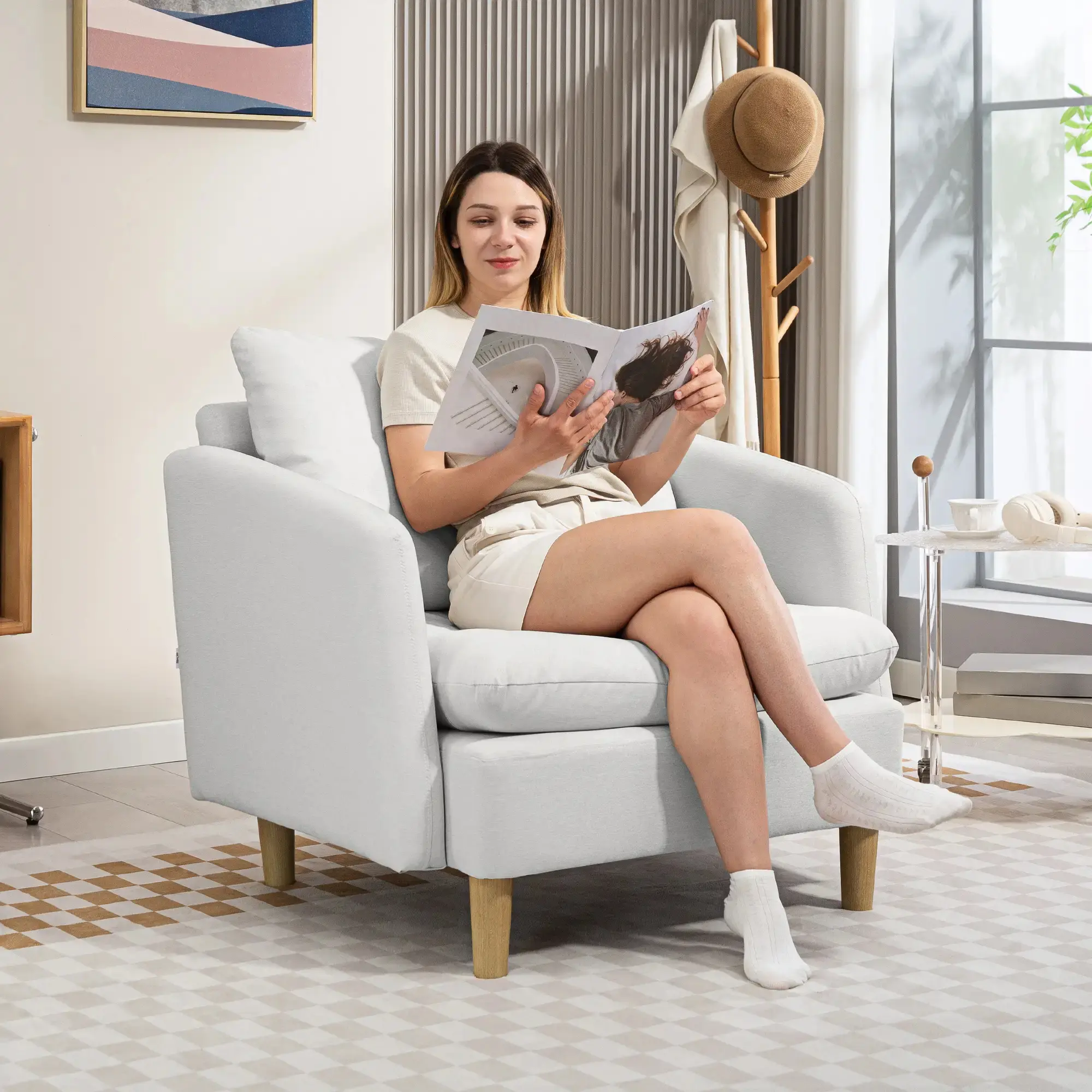 Fotoliu Homcom 83B-419V00CW (White Cream) - 3
