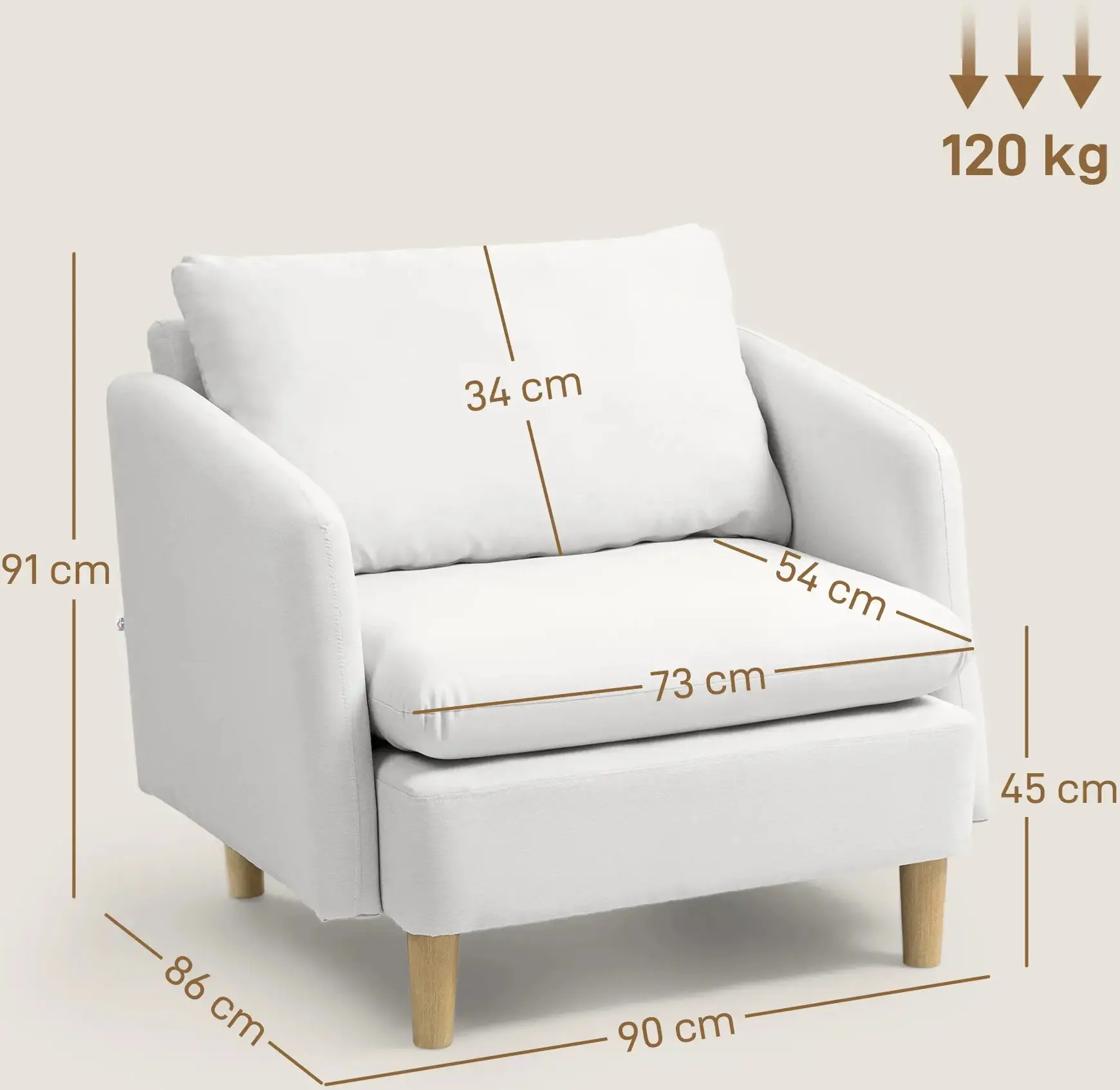 Fotoliu Homcom 83B-419V00CW (White Cream) - 6
