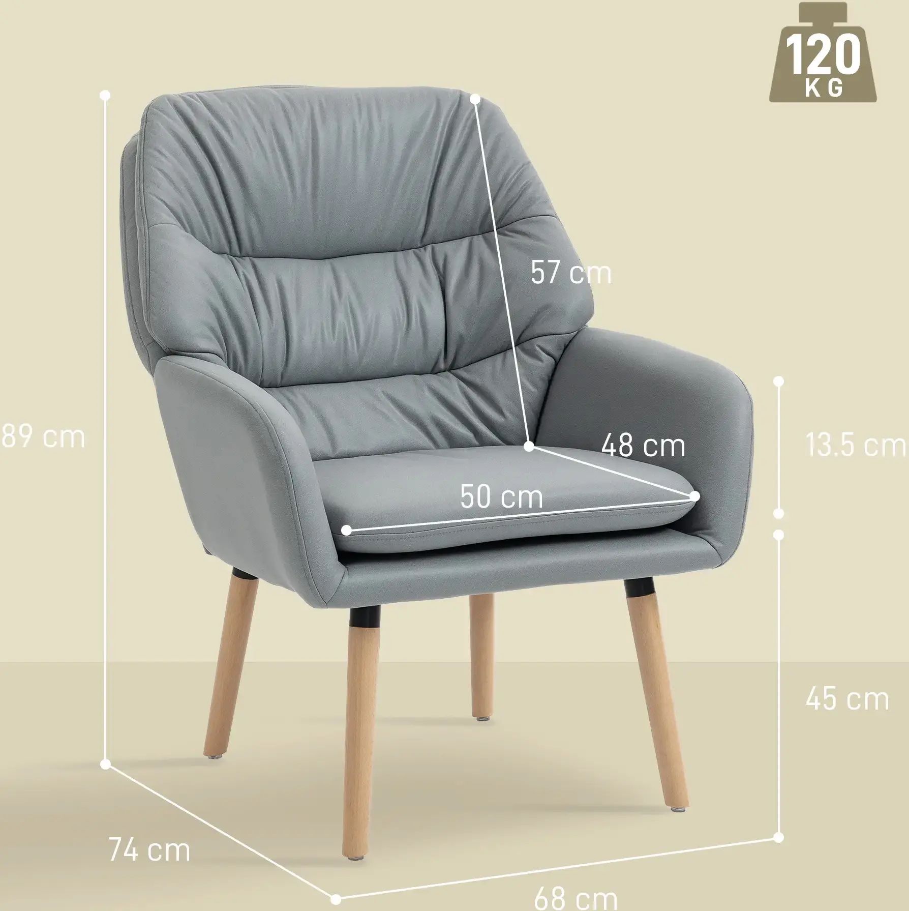 Fotoliu Homcom 83B-621V00GY (Grey/Natural Wood) - 5