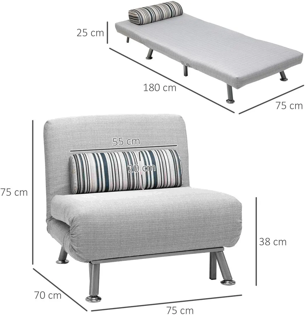 Fotoliu extensibil Homcom 833-066 75x70x75 cm (Grey) - 8