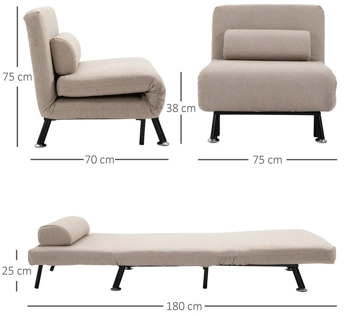 Fotoliu extensibil Homcom 833-066BG 70x75 cm (Beige/Black)