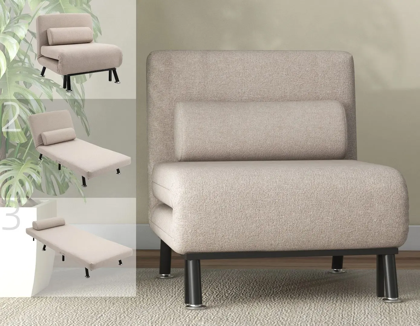 Fotoliu extensibil Homcom 833-066BG 70x75 cm (Beige/Black)