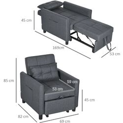 Fotoliu extensibil Homcom 839-670V00GY 69x82x85 cm (Dark Grey/Black) Thumb