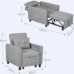 Кресло раскладное Homcom 839-670V00LG 69x82x85 cm (Grey/Black) Thumb