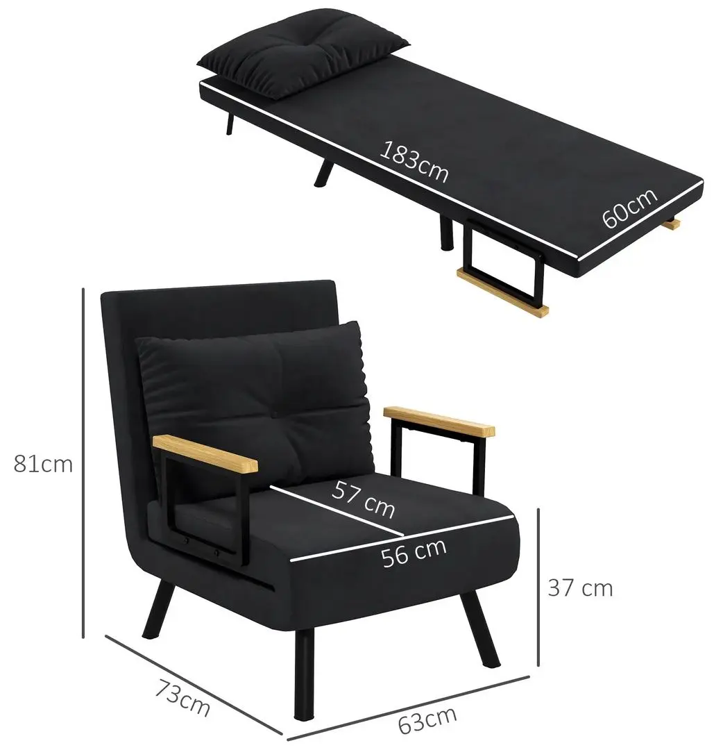 Fotoliu extensibil Homcom 839-834V00BK 63x73x81 cm (Black/Oak) - 2