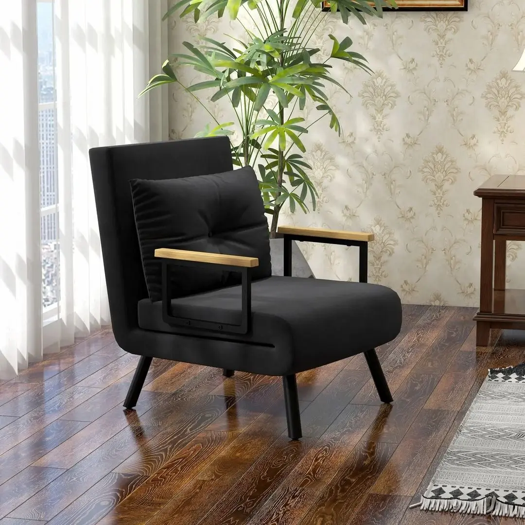 Fotoliu extensibil Homcom 839-834V00BK 63x73x81 cm (Black/Oak) - 6