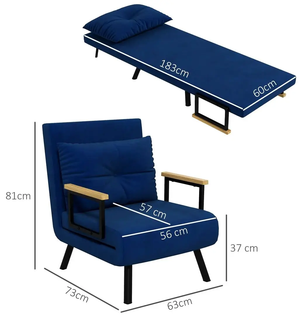 Fotoliu extensibil Homcom 839-834V00BU 63x73x81 cm (Blue/Black/Oak)