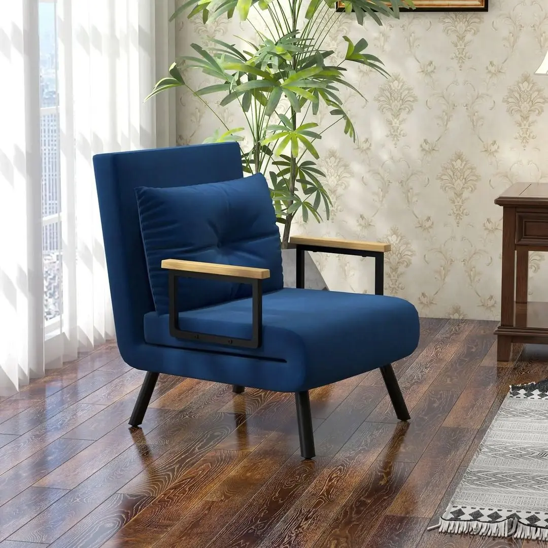 Fotoliu extensibil Homcom 839-834V00BU 63x73x81 cm (Blue/Black/Oak)