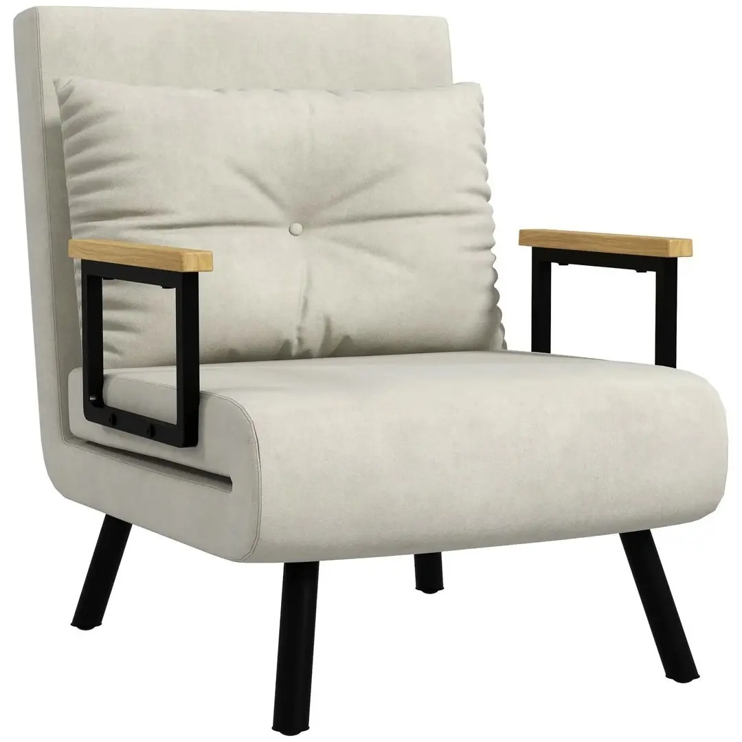 Fotoliu extensibil Homcom 839-834V00CW 63x73x81 cm (White-cream/Black/Oak)