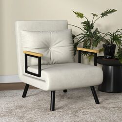 Fotoliu extensibil Homcom 839-834V00CW 63x73x81 cm (White-cream/Black/Oak)