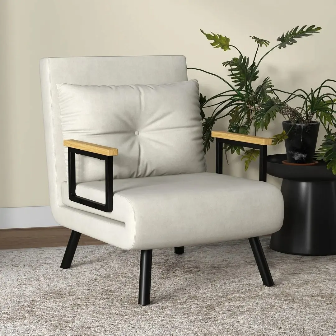 Fotoliu extensibil Homcom 839-834V00CW 63x73x81 cm (White-cream/Black/Oak)