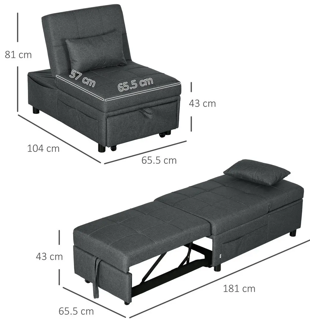 Fotoliu extensibil Homcom 839-858V00GY (Grey)