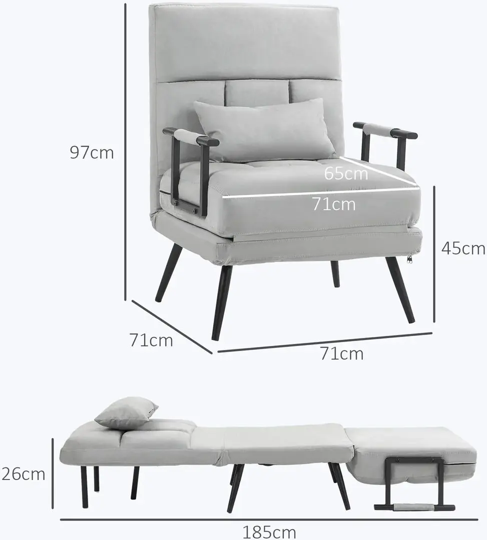 Кресло раскладное Homcom 839-971V00LG 71x71x97 cm (Light Grey/Black) - 4