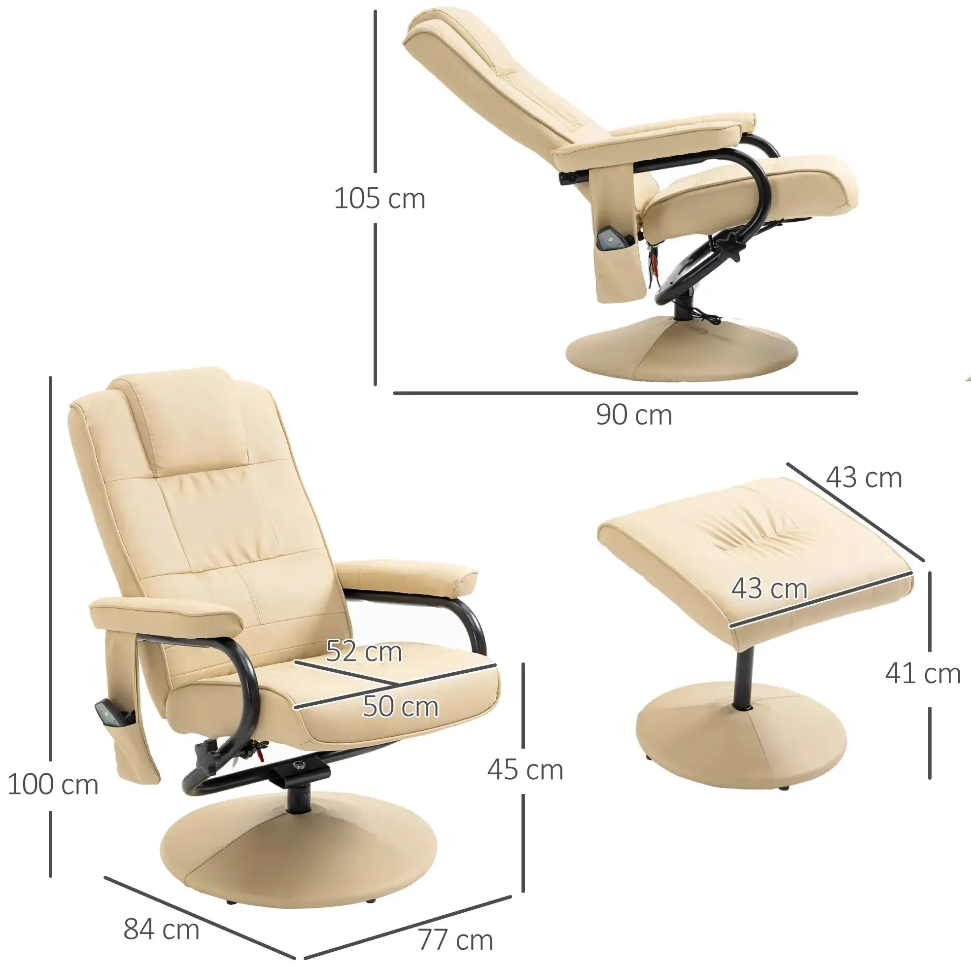 Fotoliu-recliner Homcom 700-037V01CW (Cream White) - 4