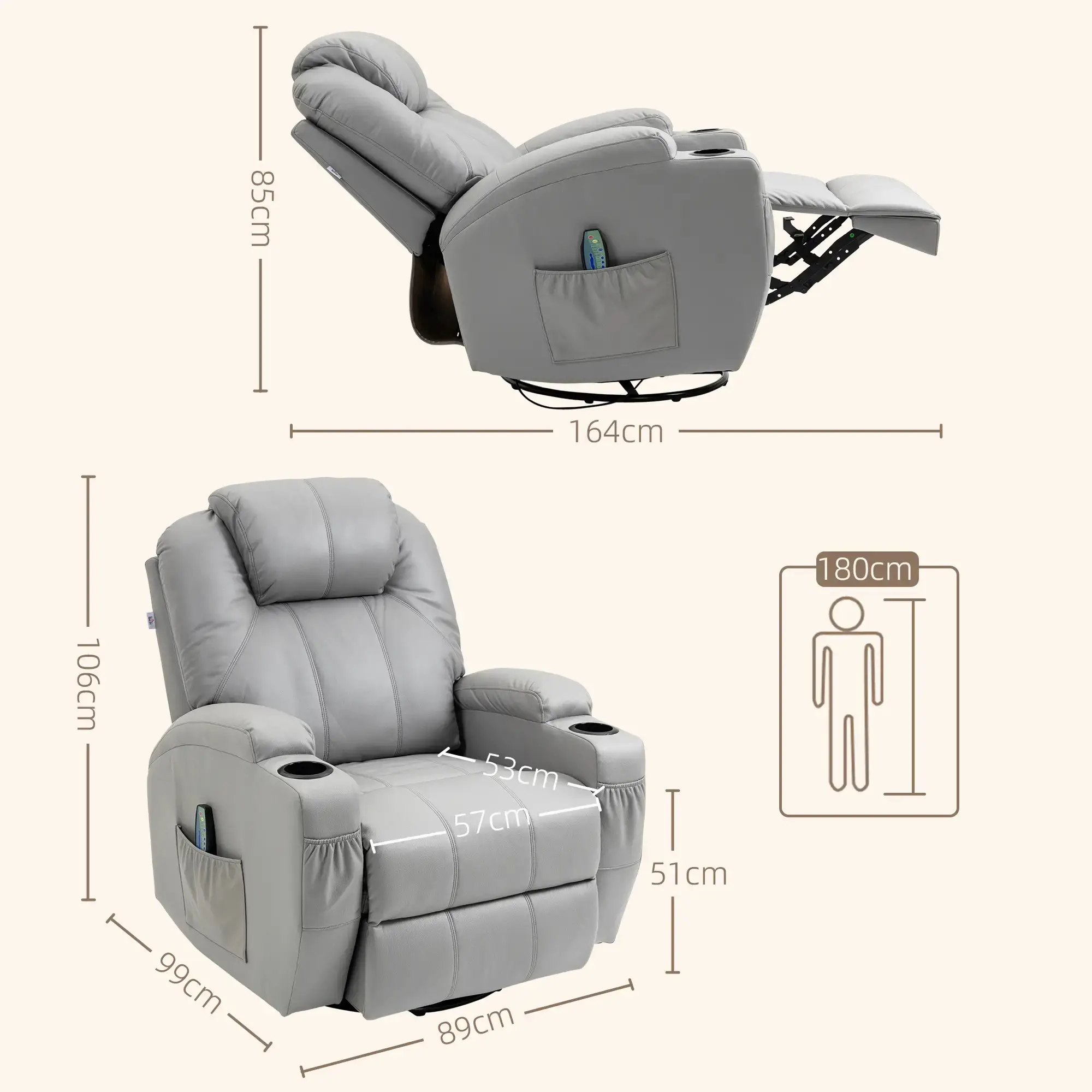 Кресло-реклайнер Homcom 700-166V90GY (Grey) - 4