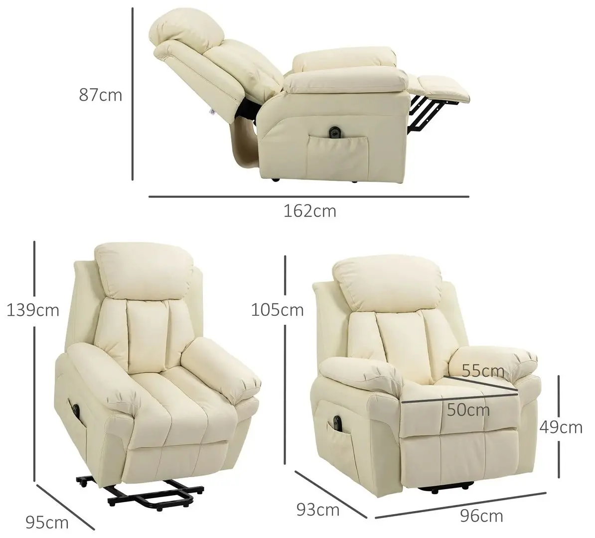Fotoliu recliner Homcom 713-013V91CW 93x96x105 cm (Cream)