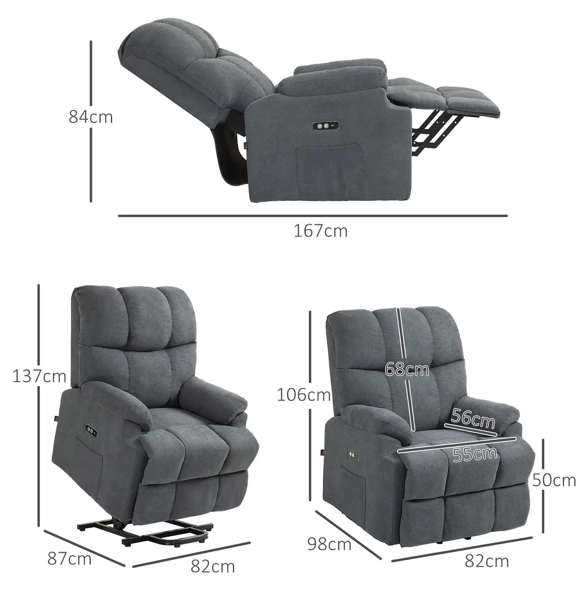 Fotoliu-recliner Homcom 713-043V91CG (Dark Grey) - 4