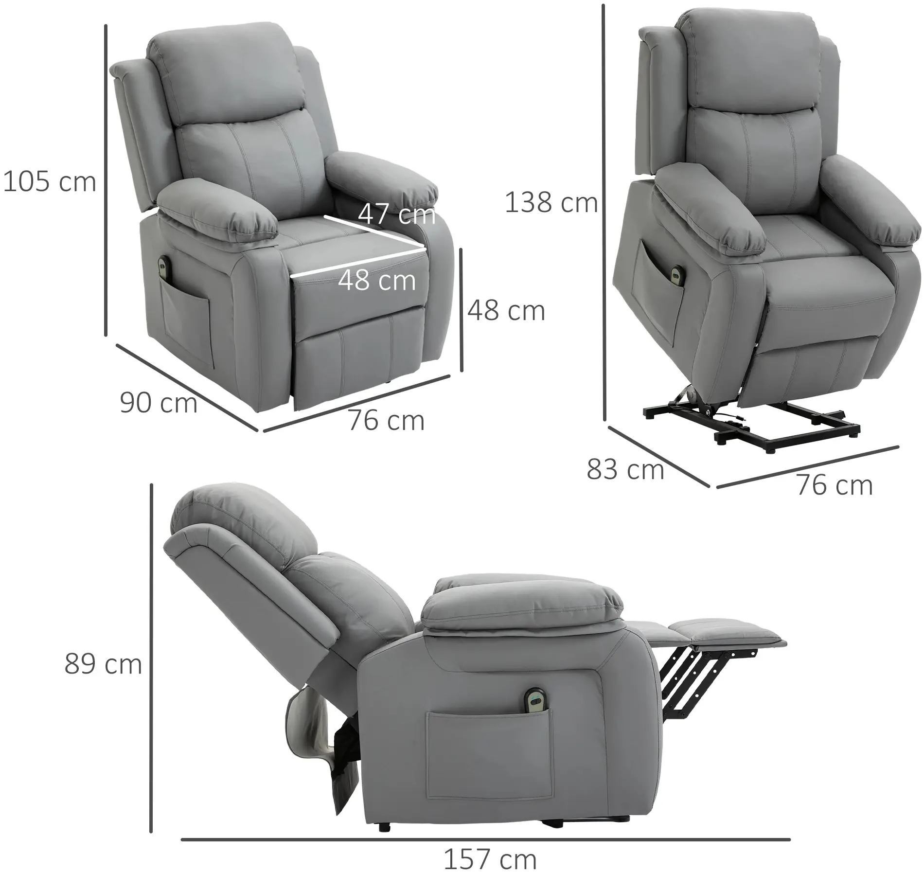 Fotoliu-recliner Homcom 713-092V90GY (Grey) - 11