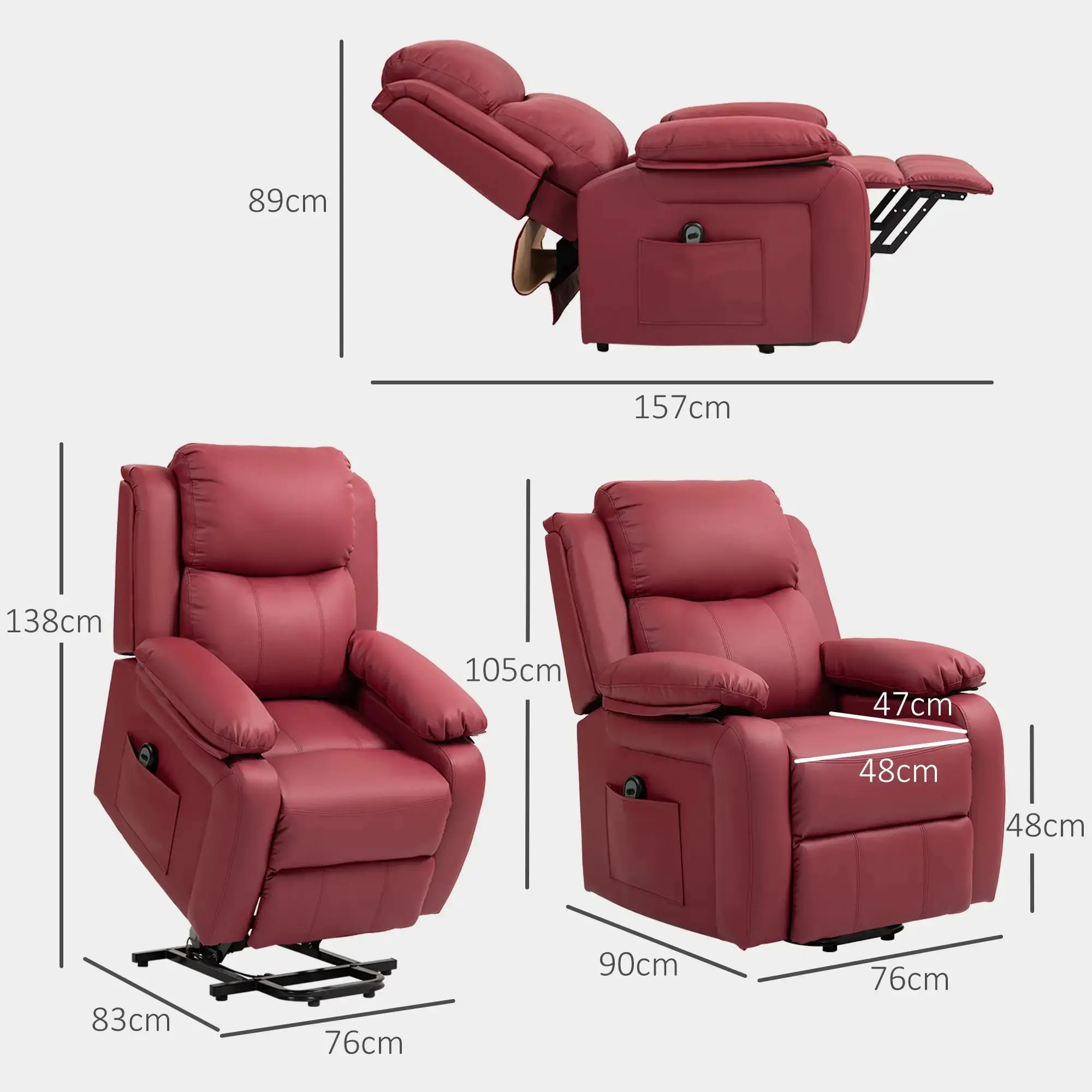 Fotoliu-recliner Homcom 713-092V90WR (Wine Red) - 4