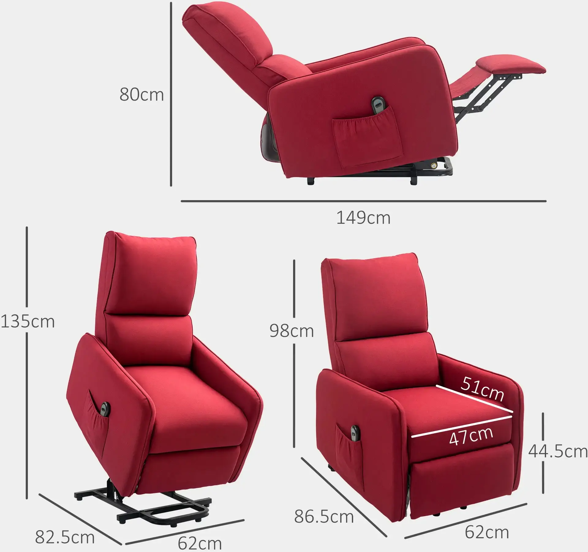 Fotoliu-recliner Homcom 713-191V90WR (Red) - 10