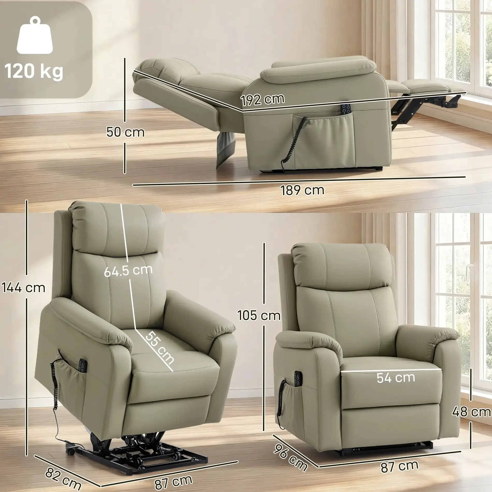 Кресло-реклайнер Homcom 713-205V90CW (Cream) - 9