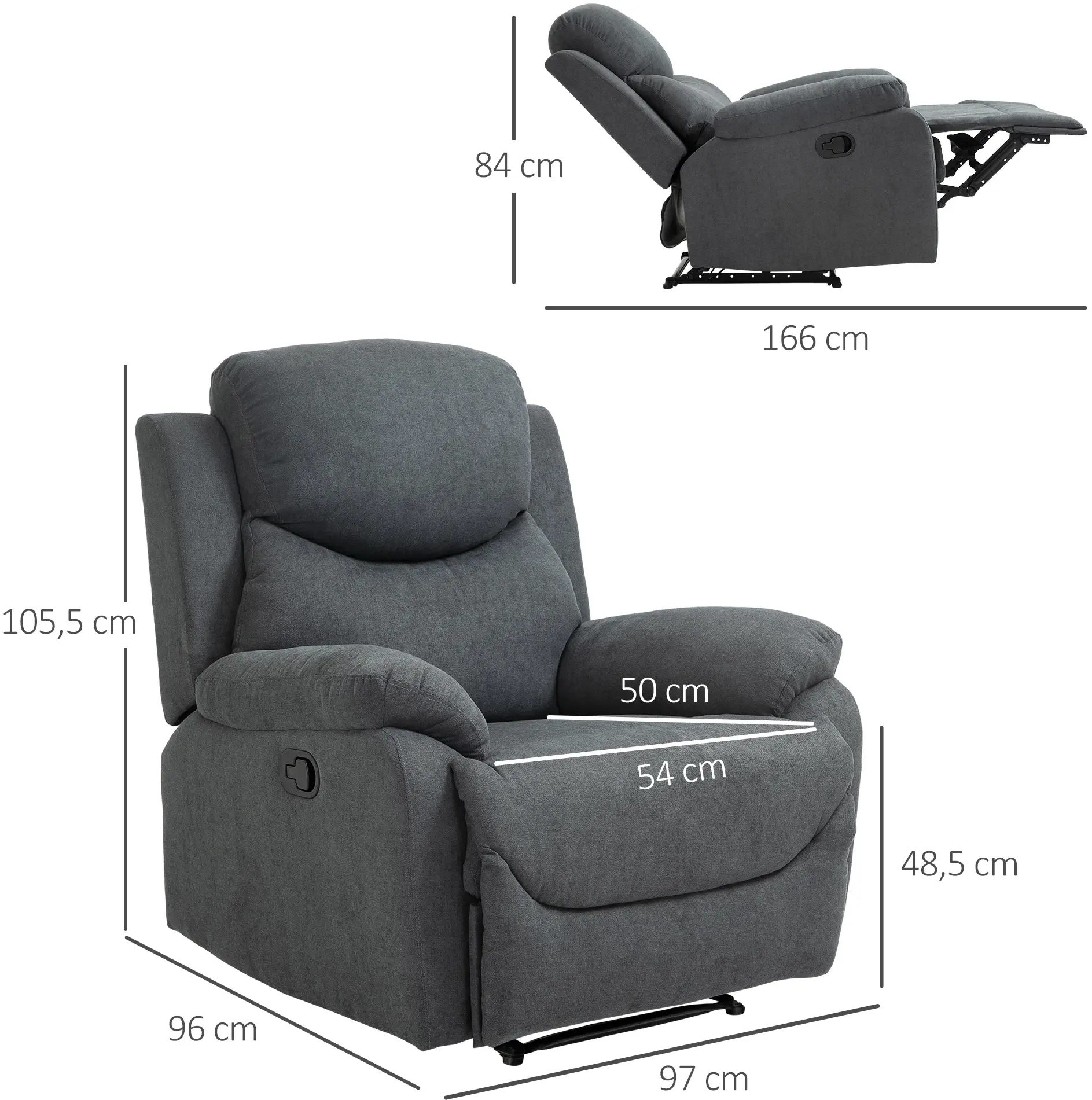 Fotoliu-recliner Homcom 833-852CG (Dark Grey) - 11