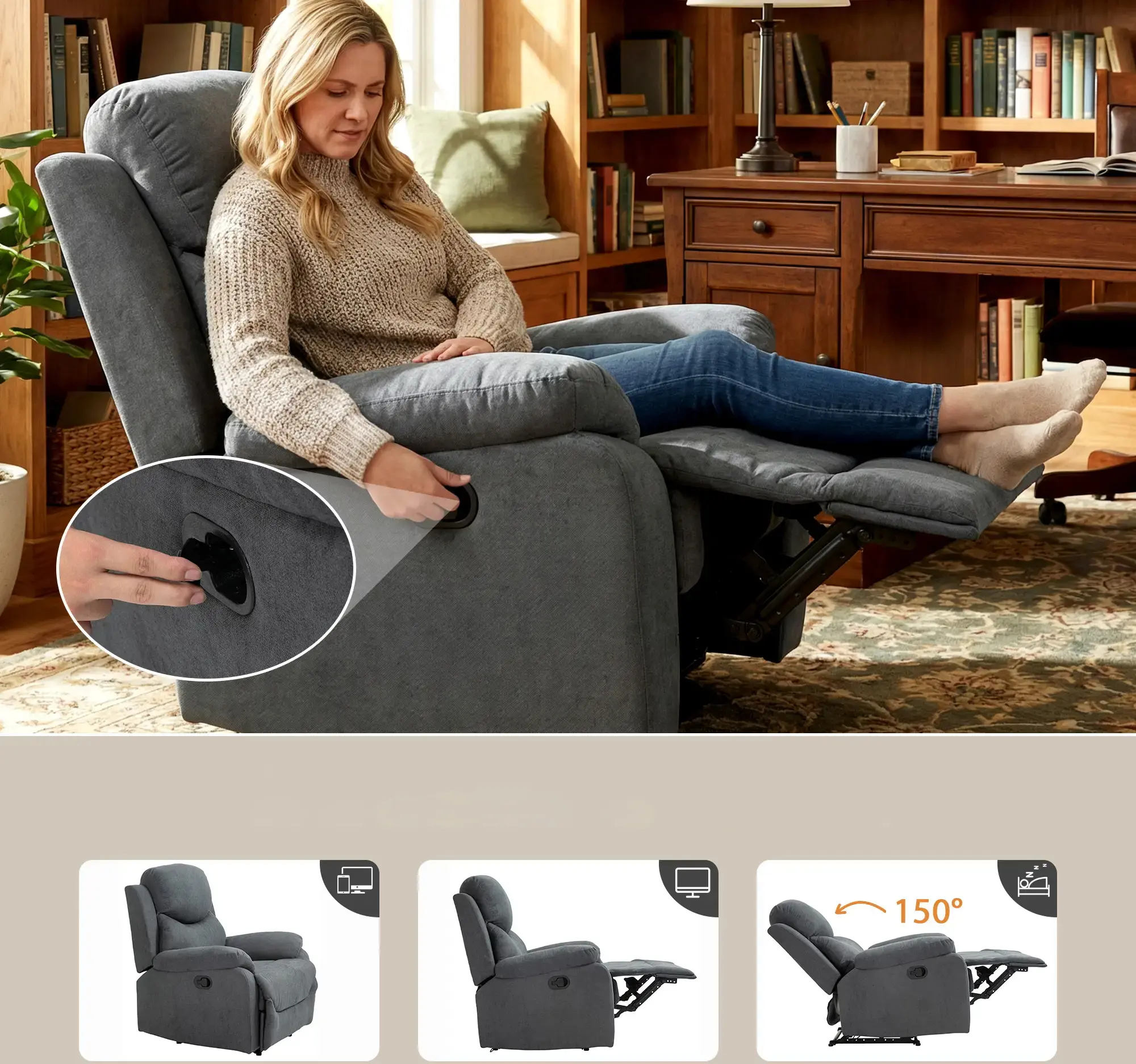Fotoliu-recliner Homcom 833-852CG (Dark Grey) - 6