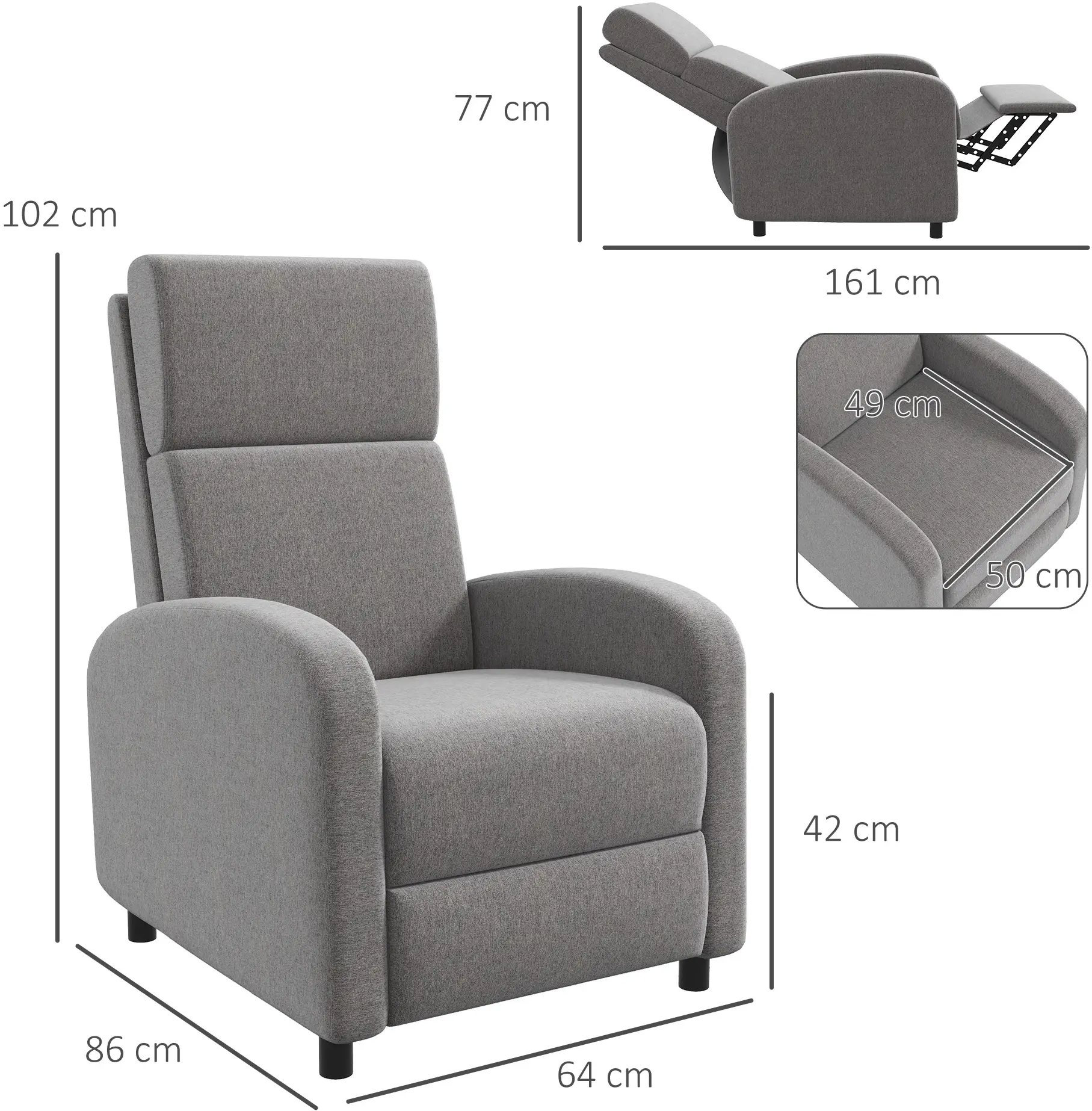 Кресло-реклайнер Homcom 839-811V00GY (Grey) - 9