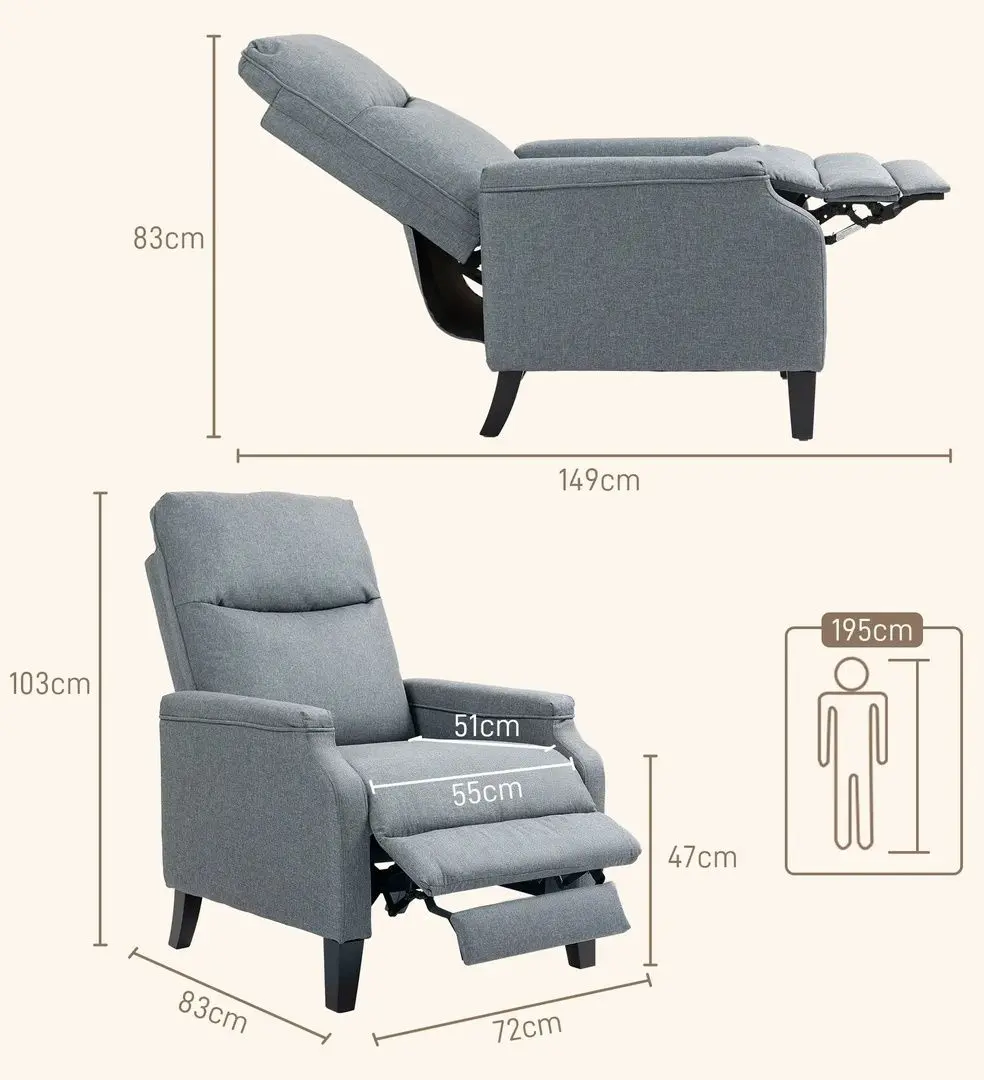 Кресло-реклайнер Homcom 839-965V00GY 72x83x103 cm (Grey)