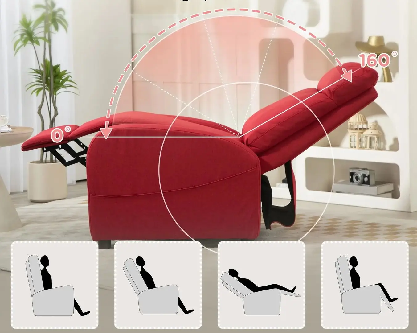 Fotoliu recliner Homcom 83B-032V80WR 69x85x100 cm (Red)