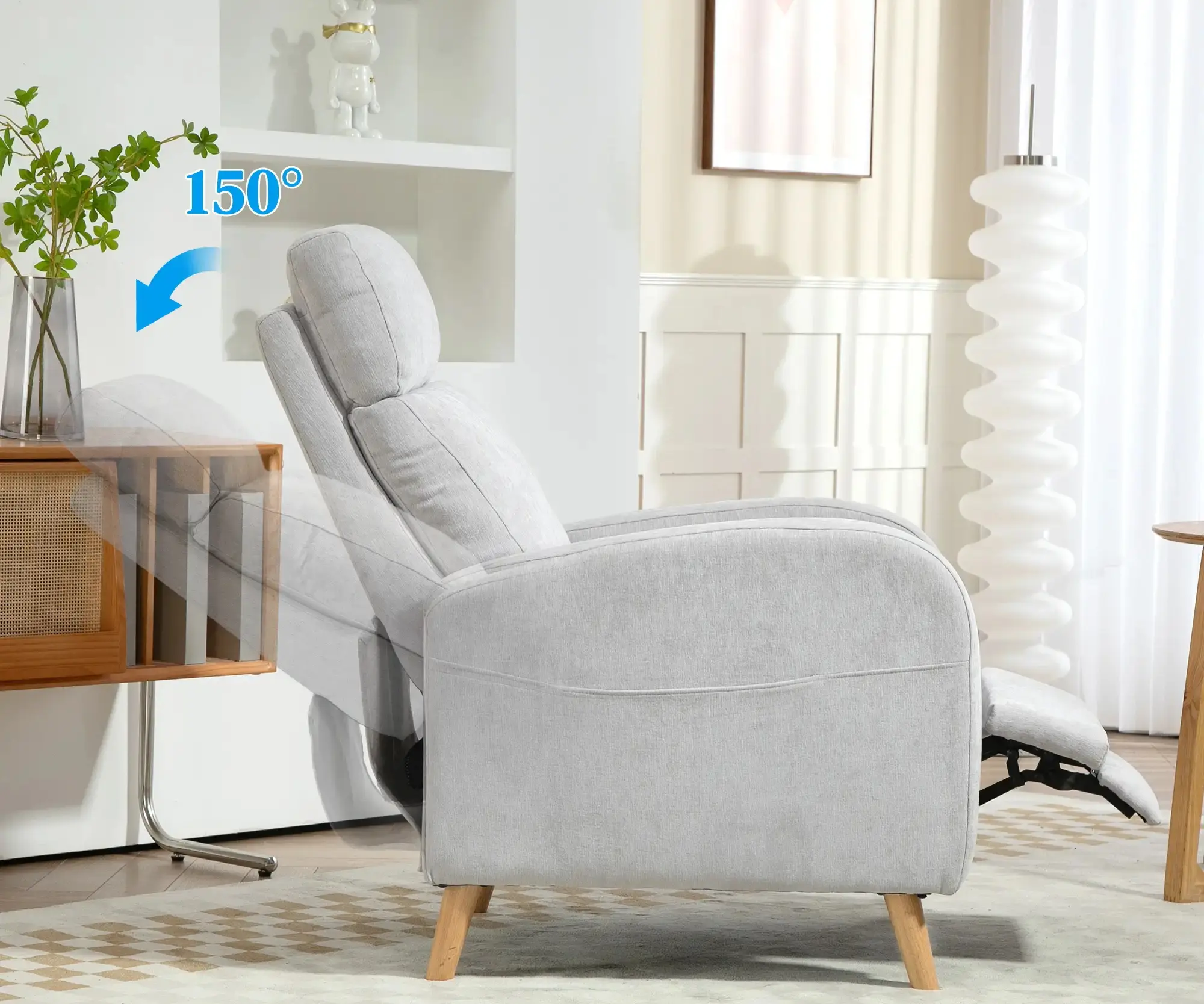 Fotoliu-recliner Homcom 83B-062V00LG (Light Grey/Natural Wood) - 4
