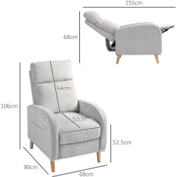 Fotoliu-recliner Homcom 83B-062V00LG (Light Grey/Natural Wood) Thumb