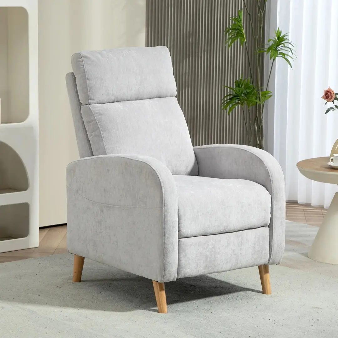 Fotoliu-recliner Homcom 83B-062V00LG (Light Grey/Natural Wood)