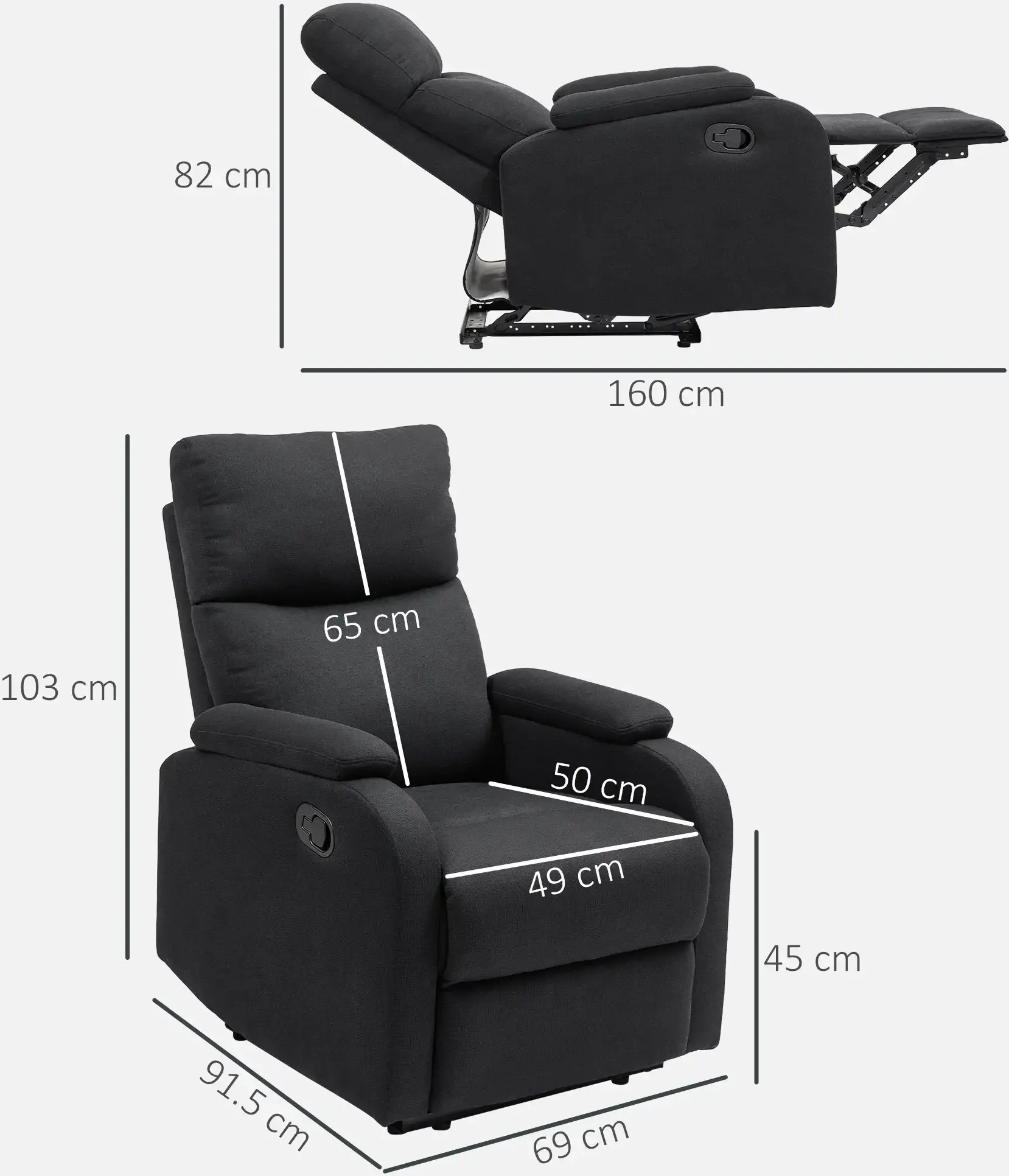 Fotoliu-recliner Homcom 83B-256V00BK (Black) - 10